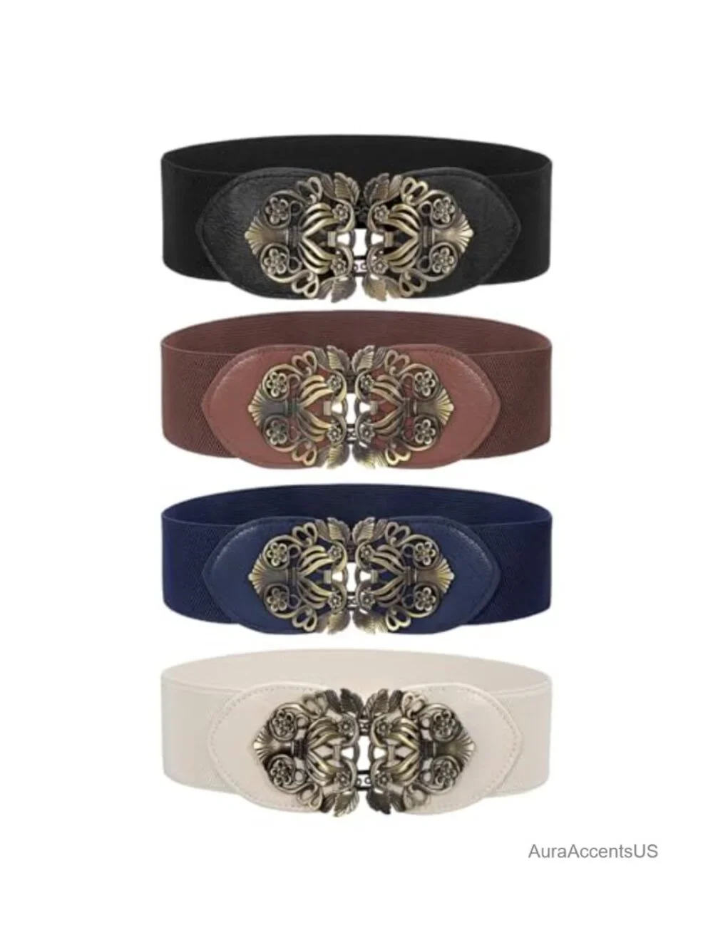 4 Pack Vintage Wide Waist Belts for Dresses, Elastic Cinch Belt with Retro